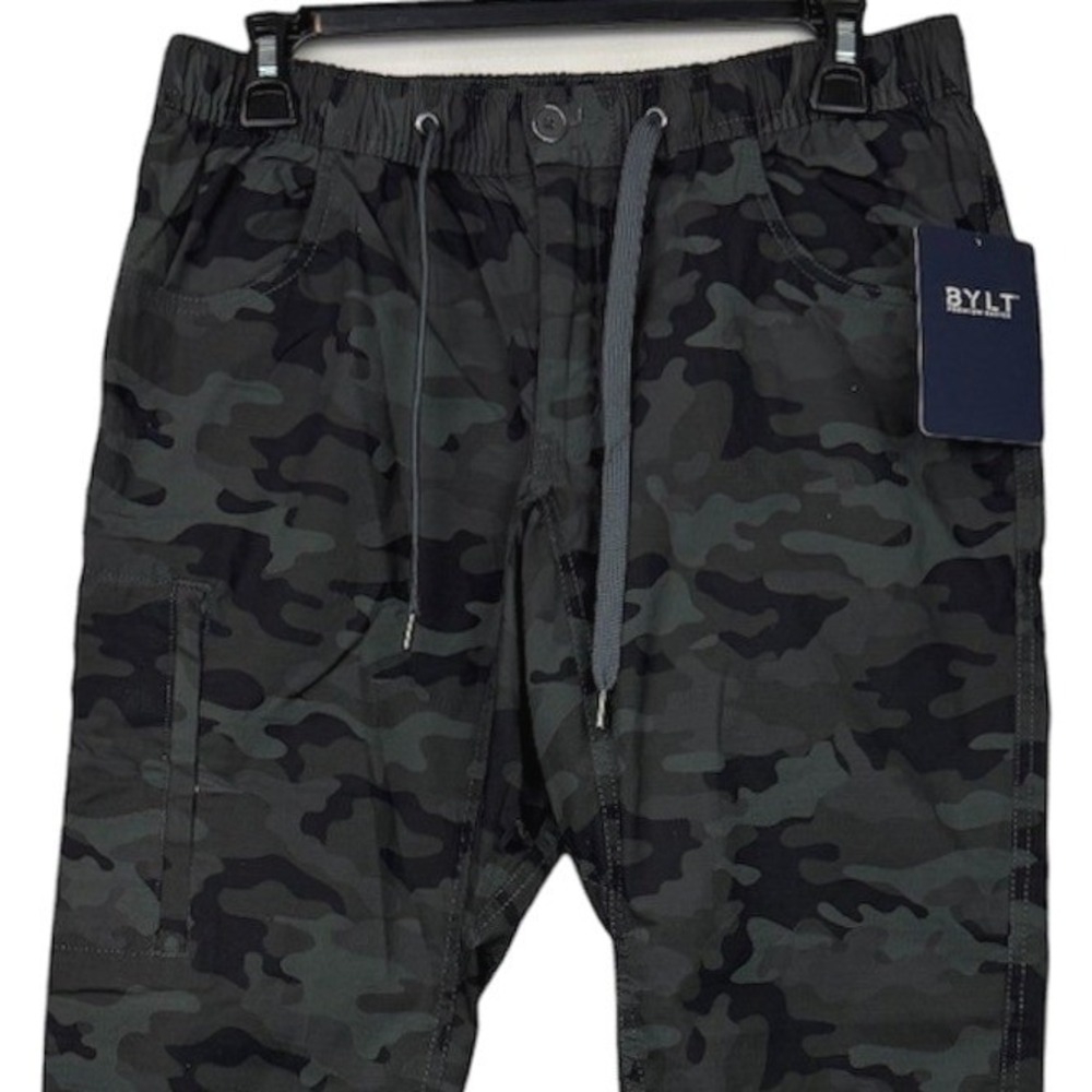 NEW BYLT Ripstop Jogger Pants Mens Medium Camo Gray Stretch Premium Basics